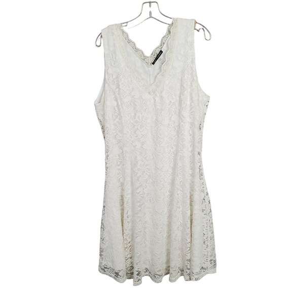 Love Chesley Size 3XL Dress Lace Midi Full Hem V-neck Sleeveless Romantic White - Picture 2 of 11